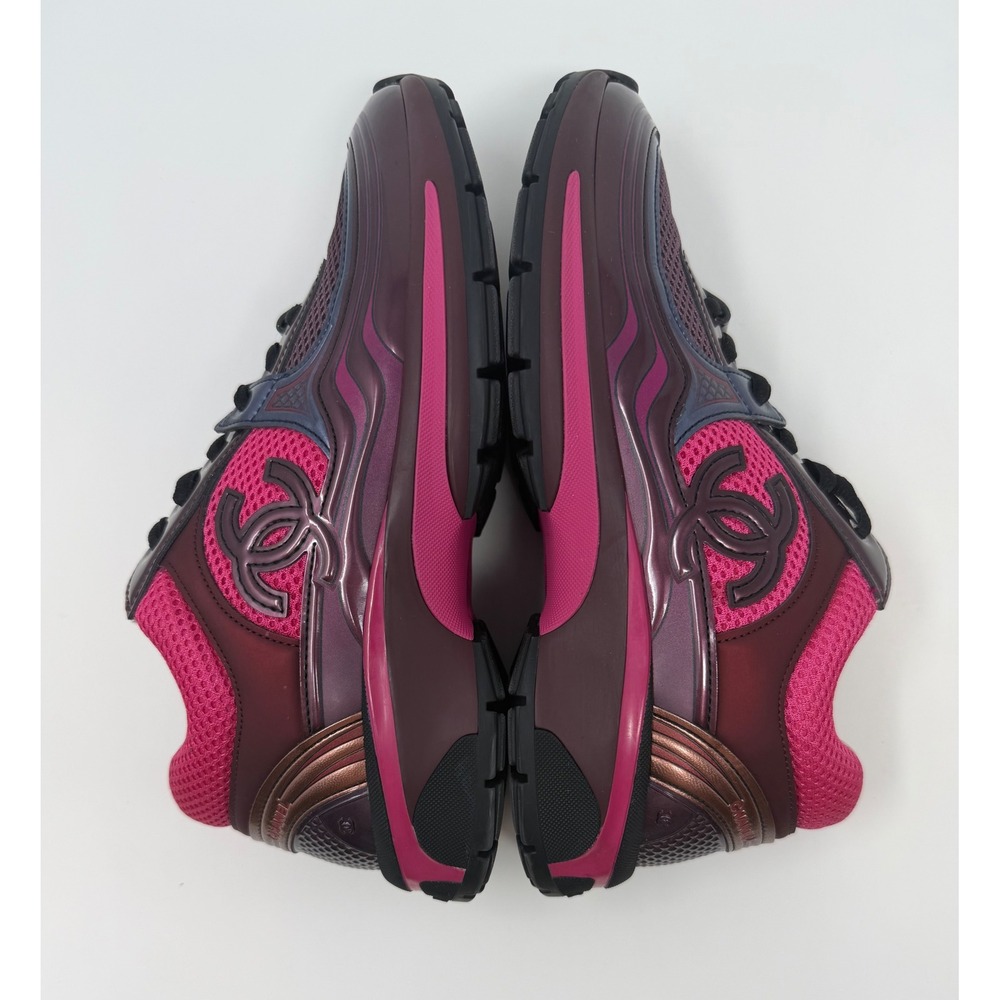 Chanel CC Low Top Trainer Sneaker Pink/Burgandy Size 8 US 38 EU - Picture 3 of 8
